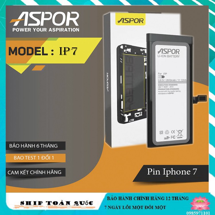 [ Chất lượng tốt nhất thế giới]  Pin iphone 7 hàng chính hãng aspor - dung lượng 2910mah