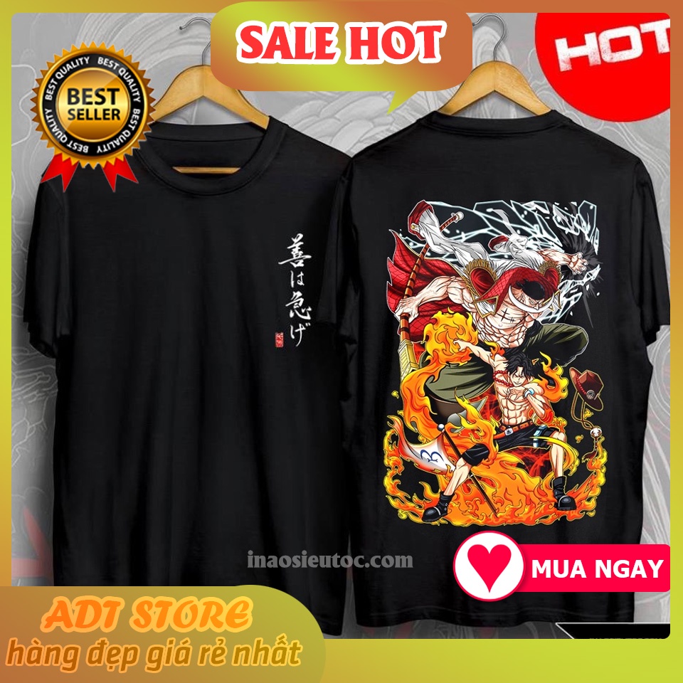 Áo thun One PieceAce hỏa quyền white beard Luffy Mũ Rơm Sanji Zoro / Áo phông Đảo Hải Tặc 3D cực chất