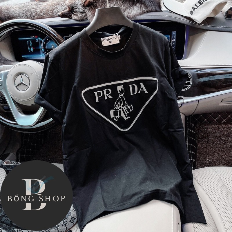 Áo thun tay lỡ Unisex chất liệu cao cấp, áo phông form rộng, chữ PrAda thiết kế cực kỳ độc lạ