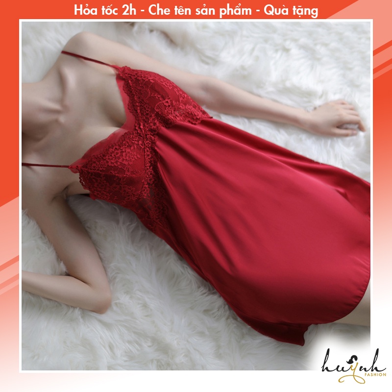 Đầm ngủ hai lây lụa phối ren có đệm ngực - N70