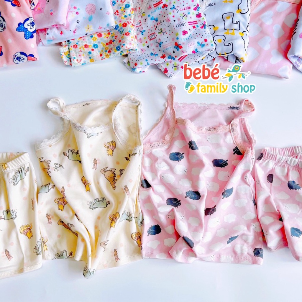 Set bộ hai dây bé gái thun cotton phối ren