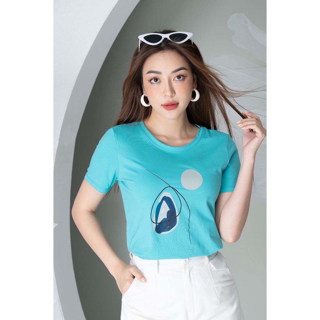 Áo phông nữ in hình hai màu chất liệu Cotton Compact LOZA PT302026