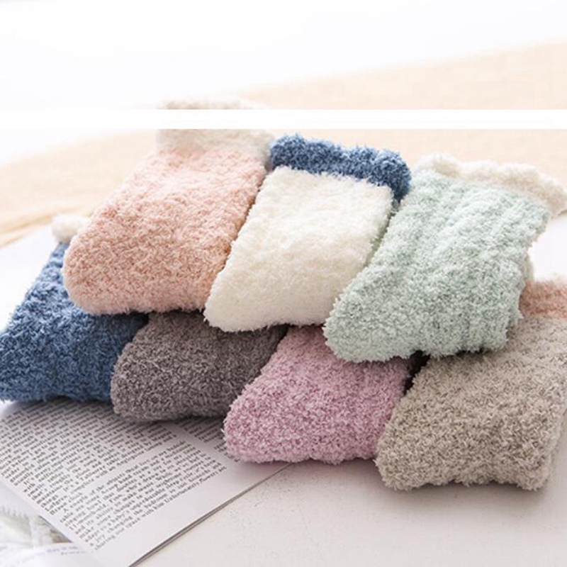 Tất lông cừu san hô đính lông xù giữ ấm mùa đông dành cho bạn gái