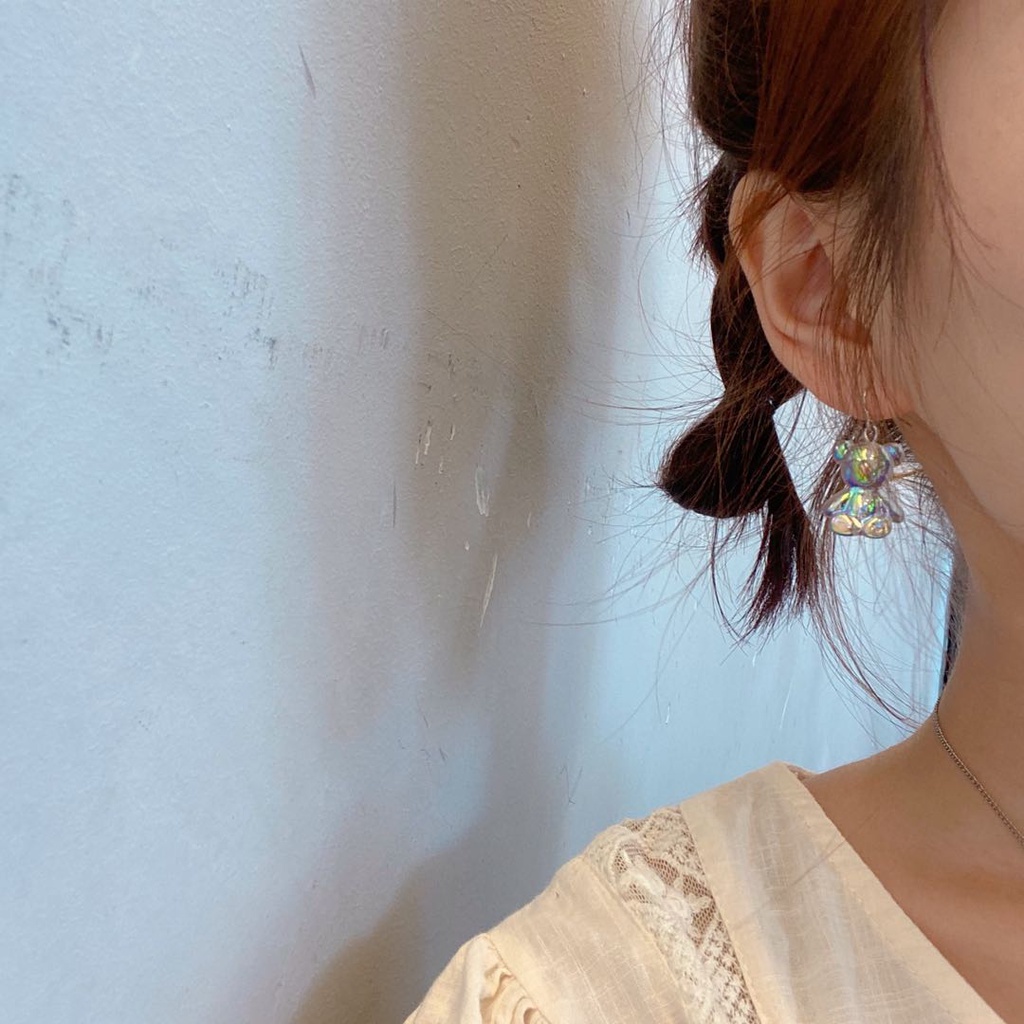 Khuyên tai hình gấu trong suốt nhiều màu laser ngọt ngào cho nữ 22688