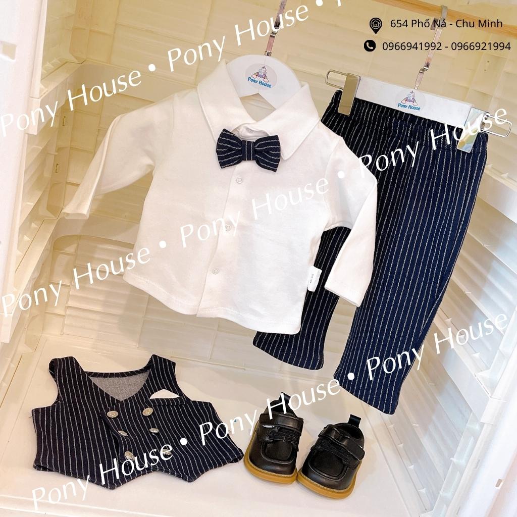 Set Bộ Công Tử Vest 3 chi tiết kèm nơ Chất Cotton Mềm, Mịn, Dày Dặn dành cho bé trai 3-24m