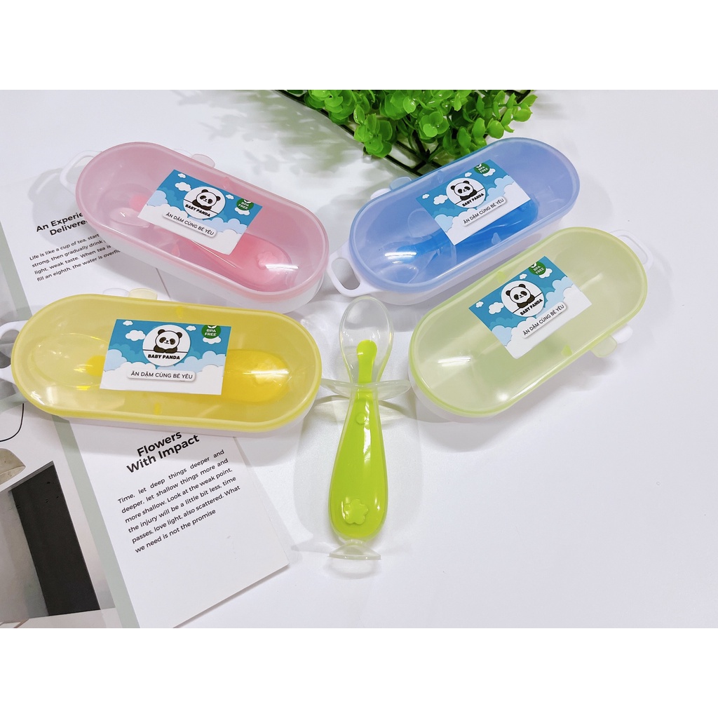 Thìa silicon ăn dặm cho bé, có chặn chống hóc, có giác hút chân không tiện lợi (tặng kèm hộp) - E61
