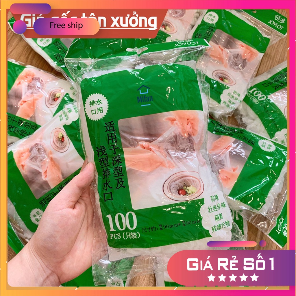 100 Túi Lọc Rác Bồn Rửa Chén Bát JOYLOT - Túi Lưới Vải Tự Phân Huỷ Có Chun Miệng Túi - Siêu Rẻ - MIFAN