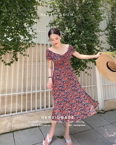 Váy hoa dáng dài HERZIGMADE tay chun mặc 2 kiểu hot hit summier Doris dress - B1802