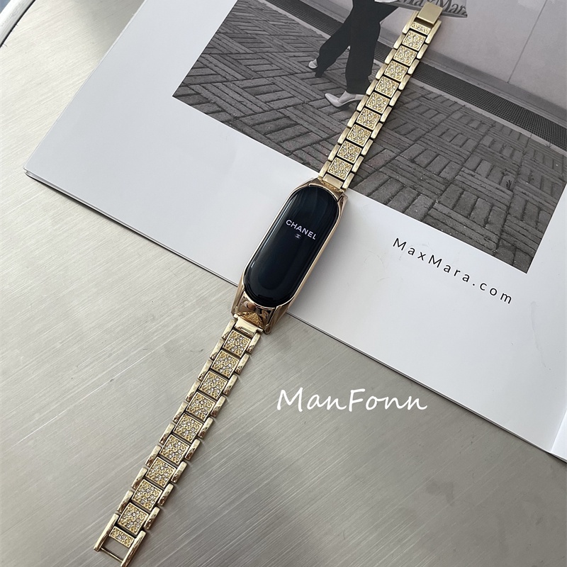 Dây đeo thay thế bằng thép không gỉ màu vàng hồng thời trang cho Xiaomi Band 3/4/5/6 Mi Band 4