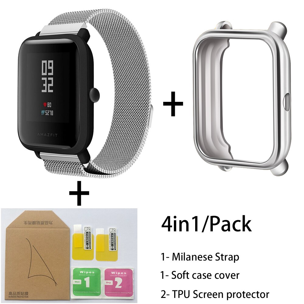 Dây đeo đồng hồ từ tính kèm ốp + film dành cho for Xiaomi Huami Amazfit Bip Lite Youth 1S