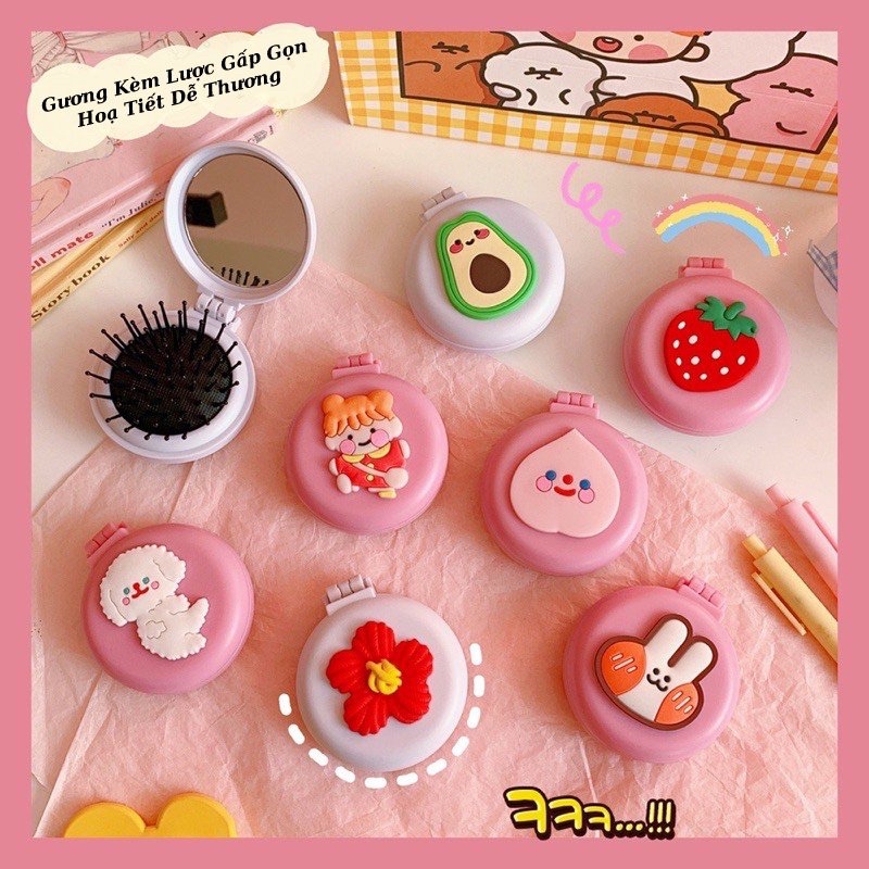 Gương kèm lươc chải tóc siêu xinh nhiều mẫu mới chibi 2022
