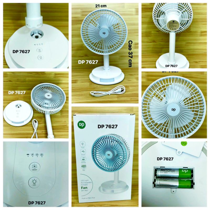 Quạt Sạc Điện Có Đèn LED Loại Lớn DP-7627