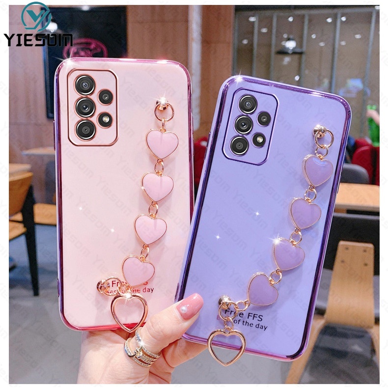 Ốp Điện Thoại Mạ Sang Trọng Có Dây Đeo Cổ Tay Cho Samsung Galaxy A13 A23 A33 A53 A73 A32 A52 A52S A72 A12 A22 M52 M23