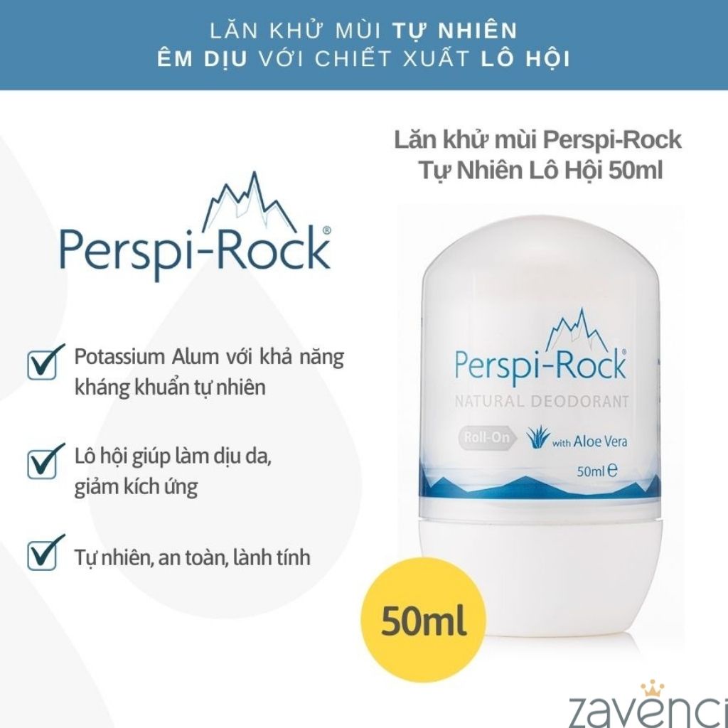 Lăn Khử Mùi PERSPI-ROCK Lăn Khử Mồ Hôi Dưới Cánh Tay Perspi-Rock Natural Roll On Deodorant Tinh Chất Lô Hội (50ml)