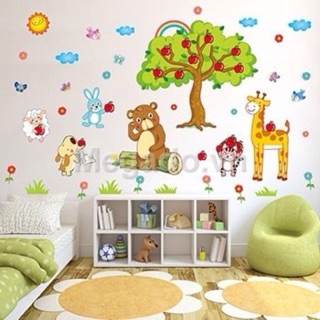Decal dán tường vườn thú và cây táo