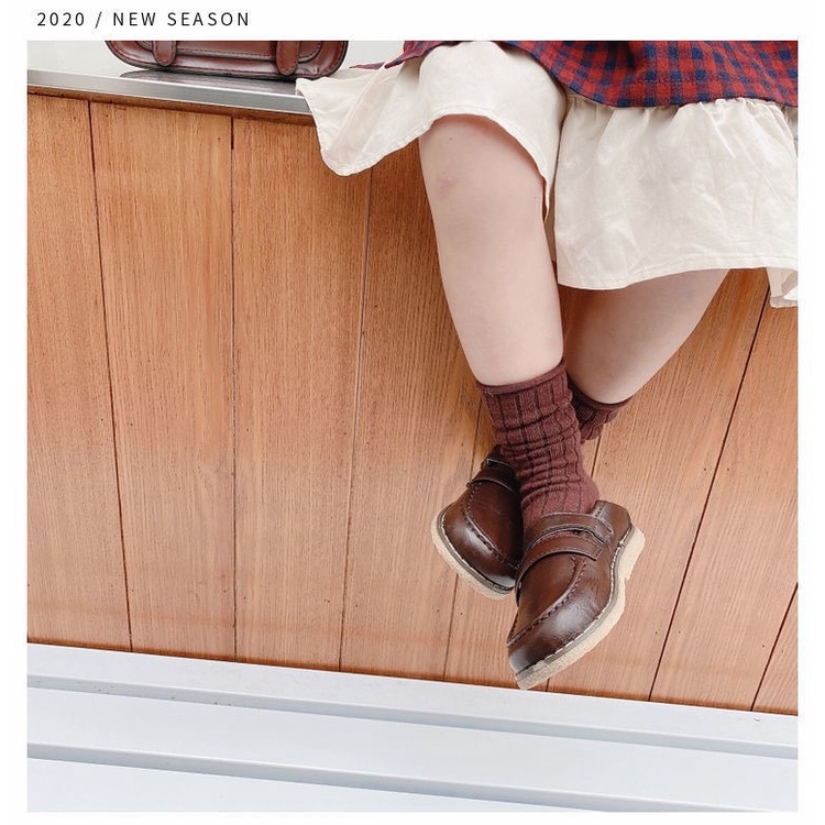 ￼Giày Bé Gái - Giày búp bê da mềm phong cách Vintage Hàn Quốc có quai dán bb529