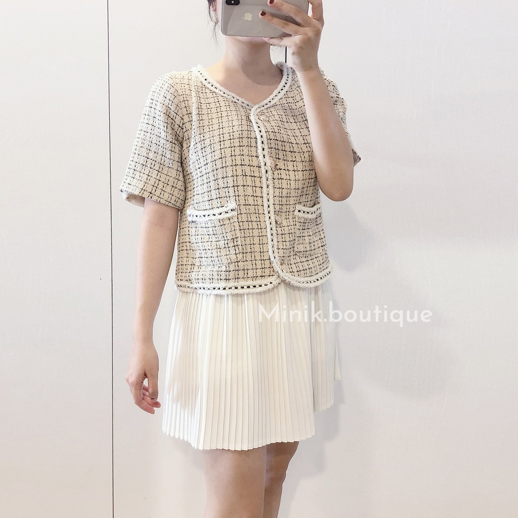 Áo khoác tweed dày cộc tay - miniK boutique - chuyên bán buôn, bán lẻ hàng Quảng Châu, nhập Hàn Quốc