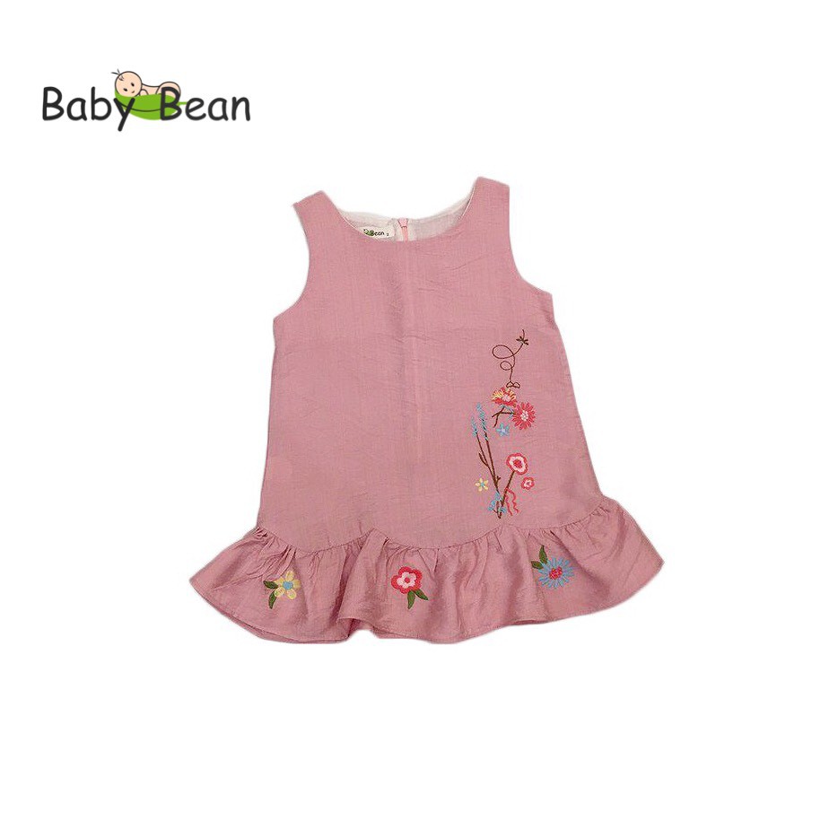 Đầm Đũi Tơ Lượn Bèo thêu Hoa Bé Gái BabyBean