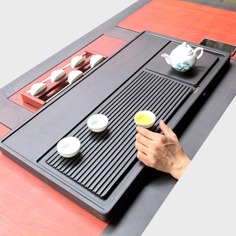 Khay Trà Nguyên Tấm Gỗ Mun Cao cấp . KT 80 x 40 cm Mã KT 01 . Mầu Đen Nâu