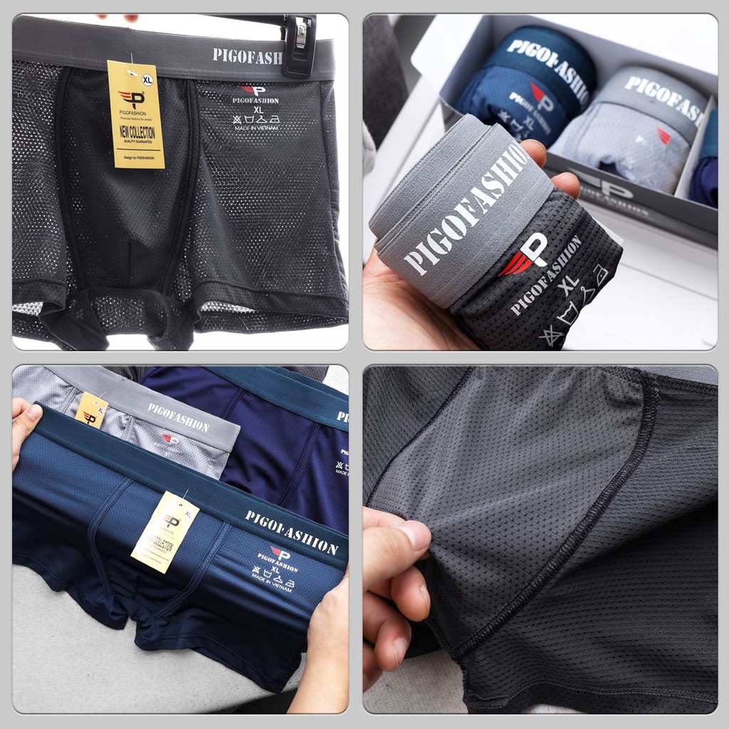 Bộ 4 quần boxer nam với lưới thông hơi thun mềm mịn thoáng mát SPMQLBX04 - PigoFashion
