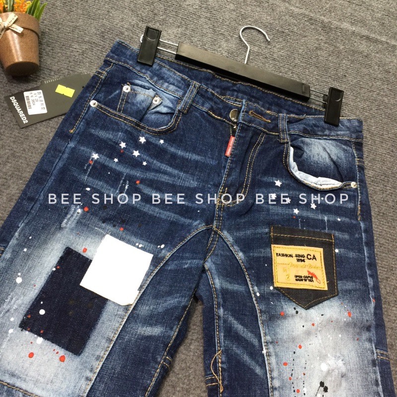 Quần bò ngố nam phối túi vẩy sơn , quần jean nam, quần short bò - Bee Shop