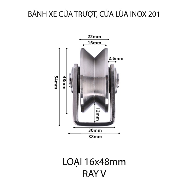 Bộ bánh xe cho cửa cổng trượt, cửa lùa bằng inox 201, loại 16x48mm, Hình U, V, H tùy chọn