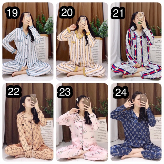 Đồ bộ lụa Hoạ tiết áo dài-quần dài | BigBuy360 - bigbuy360.vn