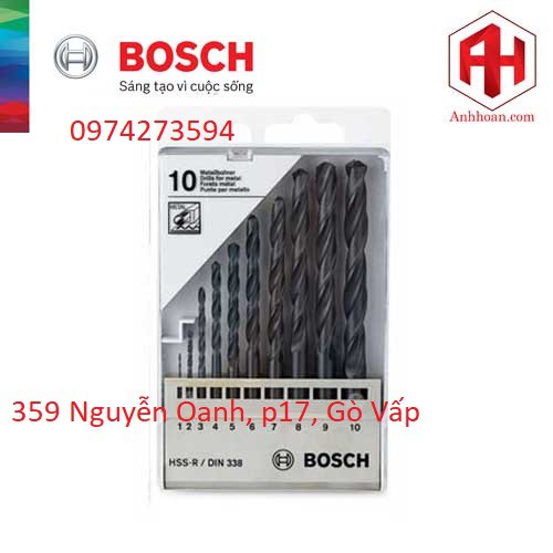 Bộ 10 mũi khoan sắt Bosch HSS-R DIN338
