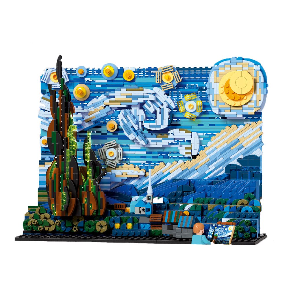 Đồ chơi Lắp ráp Mô hình DK3001 Starry Van Gogh Pixel Painting World Masterpiece Bầu trời đầy sao của Van Gogh
