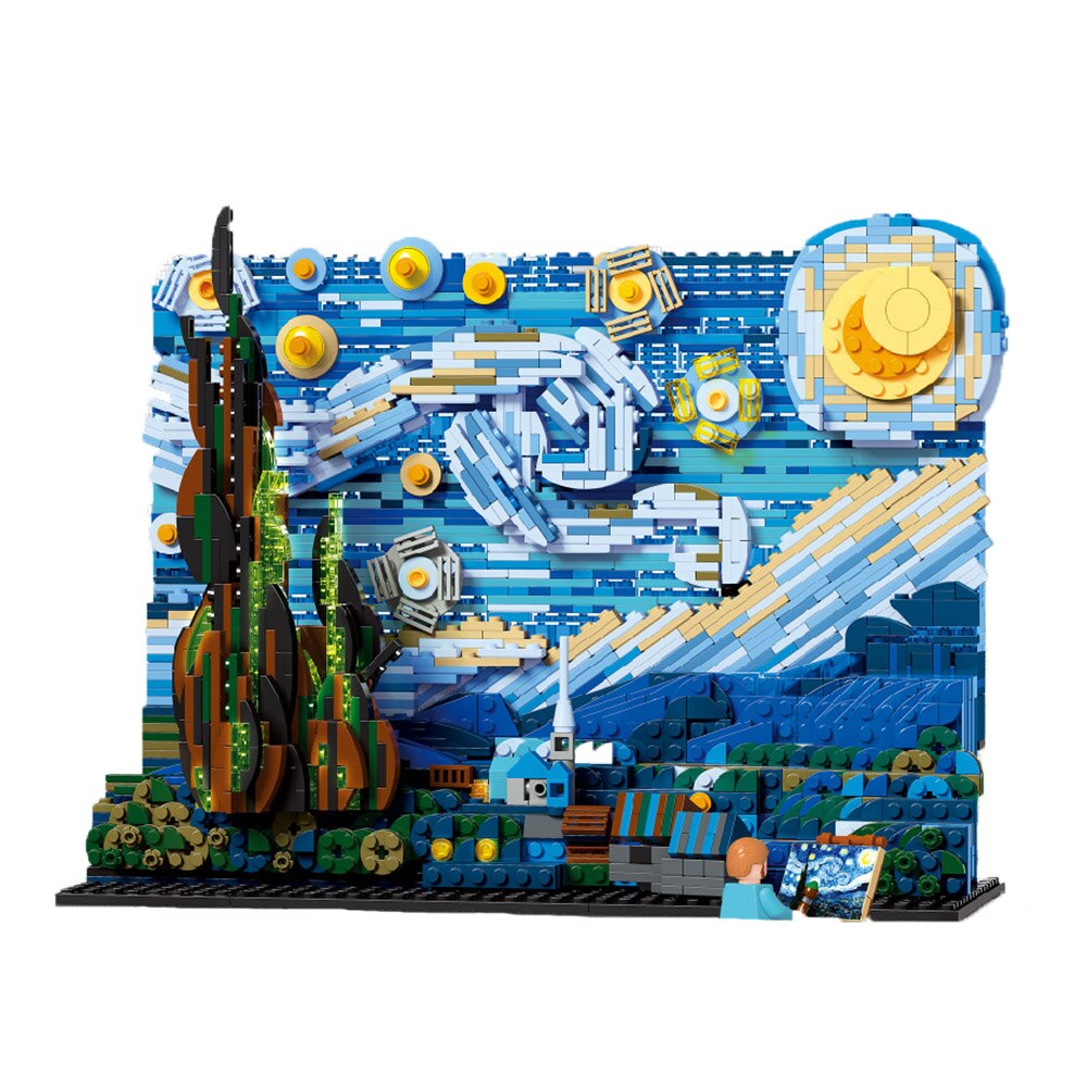 Đồ chơi Lắp ráp Mô hình DK3001 Starry Van Gogh Pixel Painting World Masterpiece Bầu trời đầy sao của Van Gogh