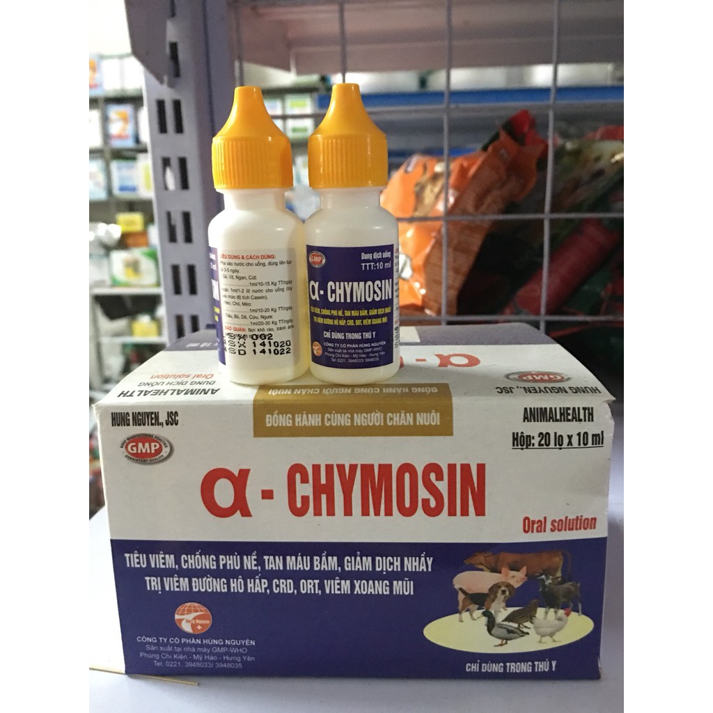 Chymosin - tiêu viêm, chống phù nề, giảm dịch nhầy, tan máu bầm - chỉ dùng trong thú y