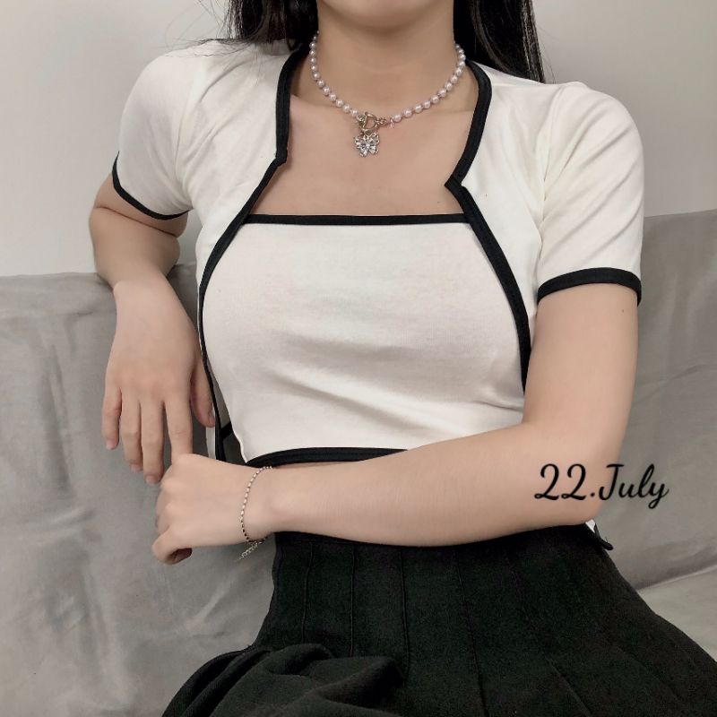 Set áo ống kèm áo khoát viền màu🍓🍓 Giống hình, vải dày - AO06