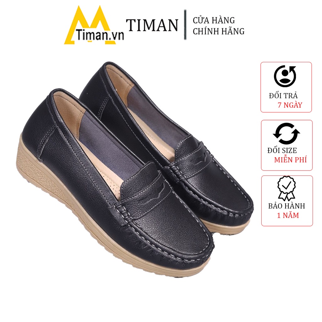Giày lười nữ chất liệu da vải slip on kiểu mọi đế cao màu trắng độn đế bảo hành 1 năm BH58 TIMAN