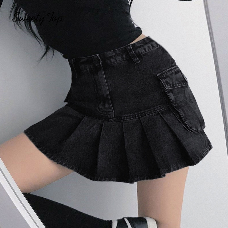 SweetyTop Women's 2021 Street Tooling Pocket Pleated Denim Solid Color Short Skirt | BigBuy360 - bigbuy360.vn