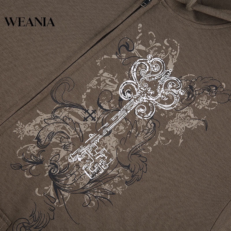 Áo Khoác Hoodie Dáng Rộng In Họa Tiết Vintage Phối Túi Cá Tính Cho Nữ