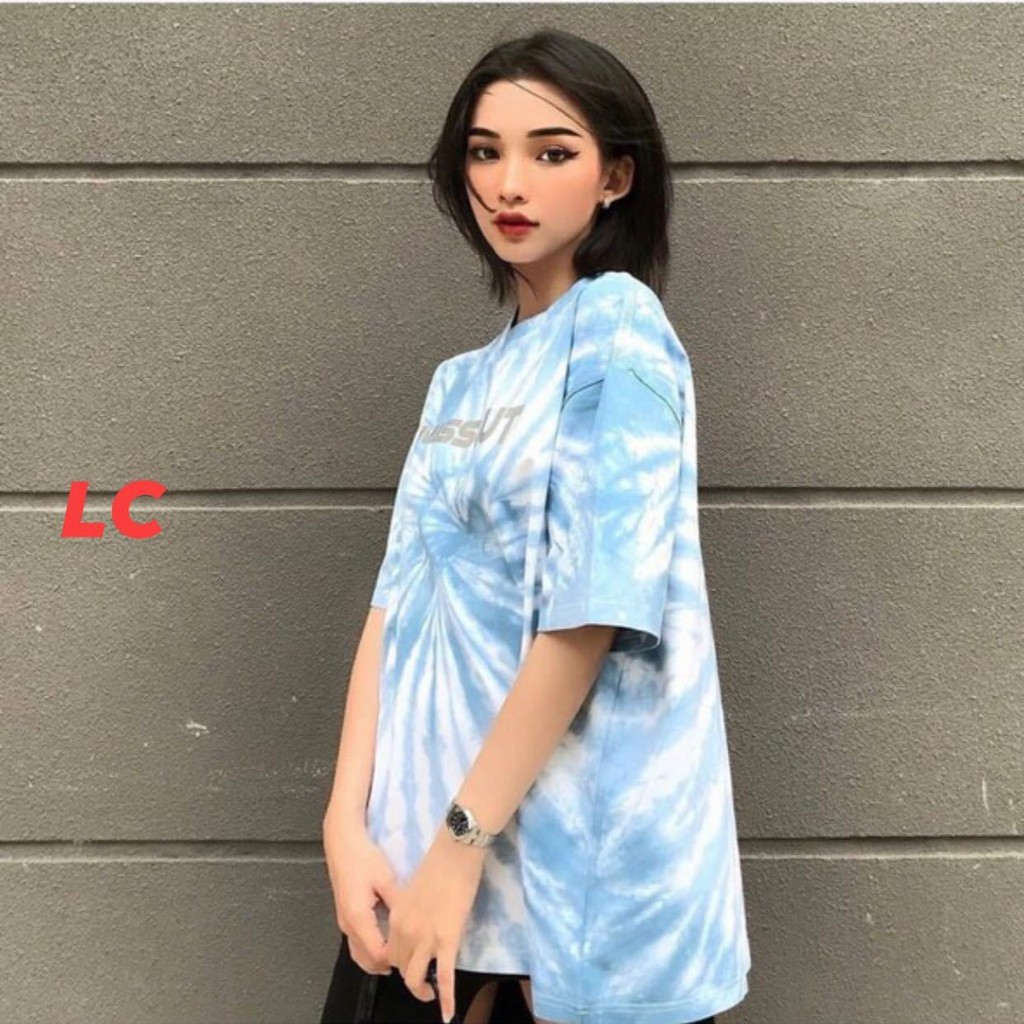 Áo thun tay lỡ Loang xanh MISS unisex nam nữ form rộng oversize chất mát tee phông basic kiểu dáng đơn giản mặc hè siêu