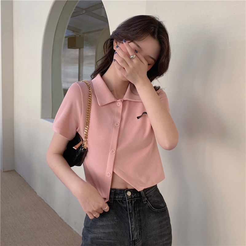 Áo Sơ Mi Ngắn Tay Cổ Bẻ Phong Cách Hong Kong Thời Trang Nữ