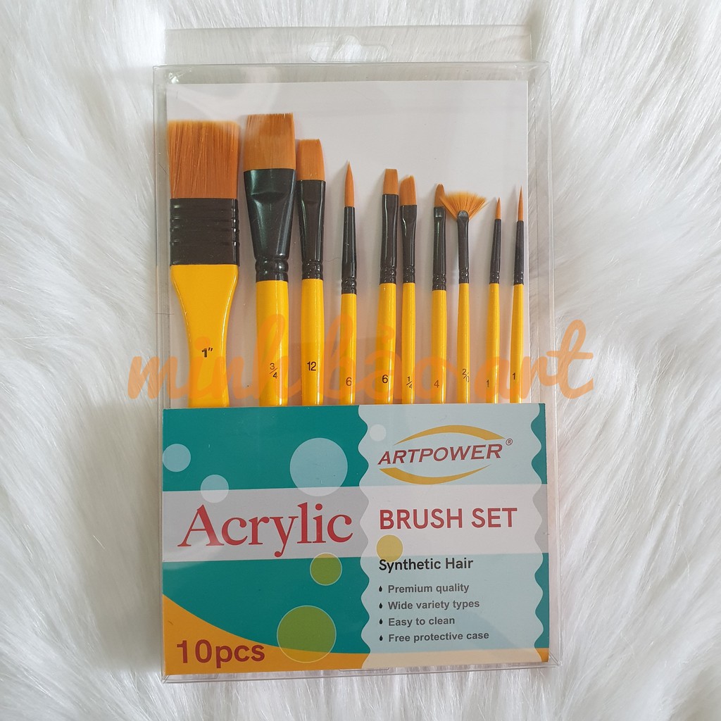 BỘ 10 CÂY CỌ VẼ MÀU ACRYLIC GIÁ RẺ (CỌ NHỌN, CỌ DẸT, CỌ XÒE, CỌ BẢN LỚN)