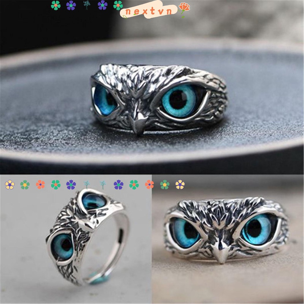 Nhẫn mở có thể điều chỉnh hình chim cú mắt quỷ phong cách cổ điển làm quà tặng thời trang