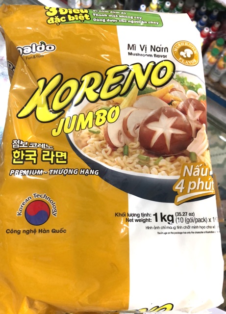 [ DATE LUÔN MỚI ] Mì Koreno Jumbo Hàn Quốc Bò Cay/Kim Chi/Gà/ Tôm bịch 1kg | WebRaoVat - webraovat.net.vn