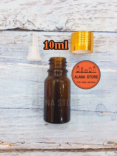 Lọ thủy tinh nâu nắp tinh dầu nhôm vàng 10ml