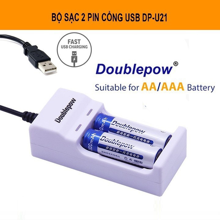 Bộ sạc pin đa năng doublepow DP-U21 - Sạc 2 pin từ cổng USB tiện lợi ..,