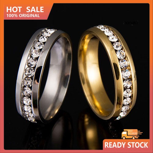 Nhẫn chất liệu thép titan đính đá nhân tạo lấp lánh tinh tế cho cặp đôi