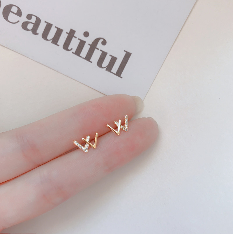 Bông Tai Exquisite Zircon Letter Earrings Stud W Word Korea Earring Women Jewelry Accessories Gift