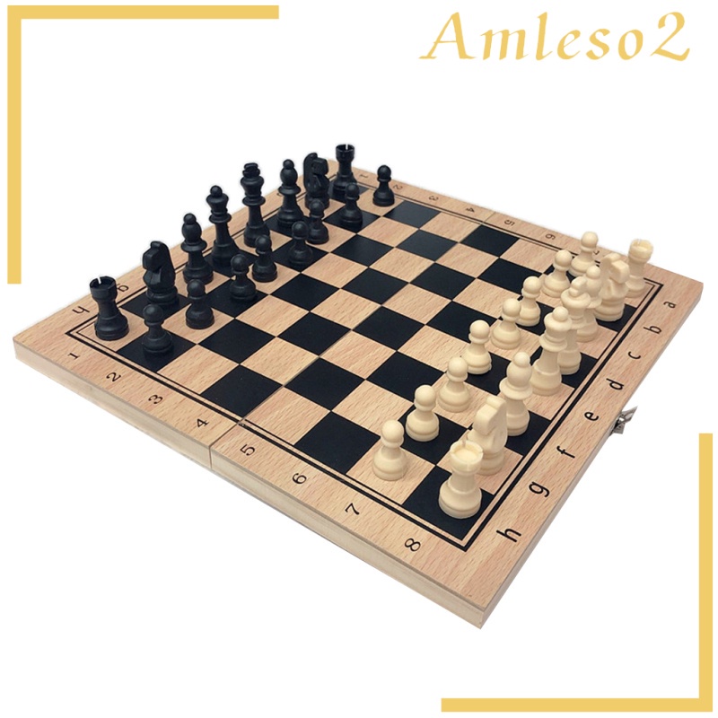 Handmade Wood Folding International Travel Chess Set Board Game Toy 24x24cm