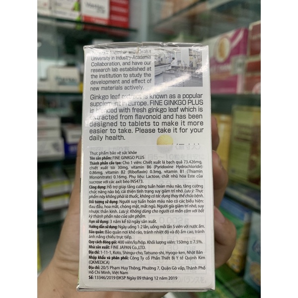 [CHÍNH HÃNG]Viên uống bổ não tăng cường trí nhớ Fine ginkgo plus Nhật Bản hộp 400 viên
