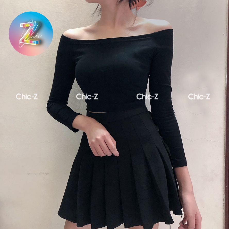 Áo Croptop Nữ Tay Dài Trễ Vai, Ngang Vai, Vải Thun Zip Cotton 100% Ôm Body, Hack Dáng Co Giãn 4 Chiều Nhà Chic-Z 2022