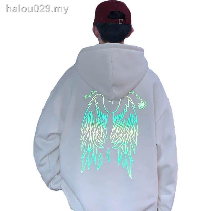 Guochao Áo Hoodie Nhung Dày Dáng Rộng Phản Quang Thời Trang Thu Đông 2020 Cho Nam