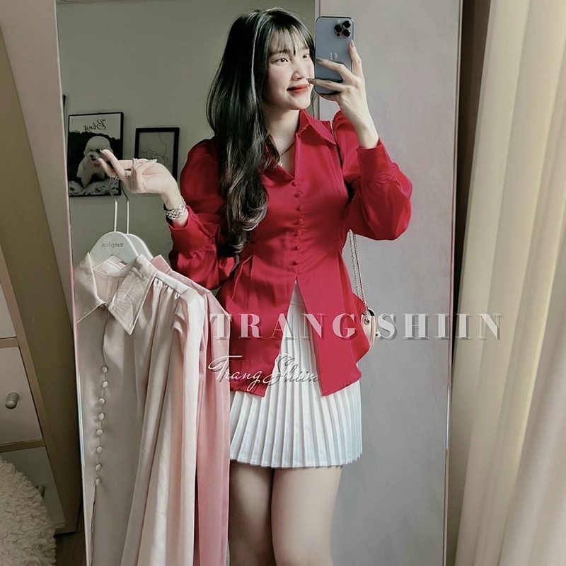 Sơ Mi Nơ Lưng Nút bọc Hồng
