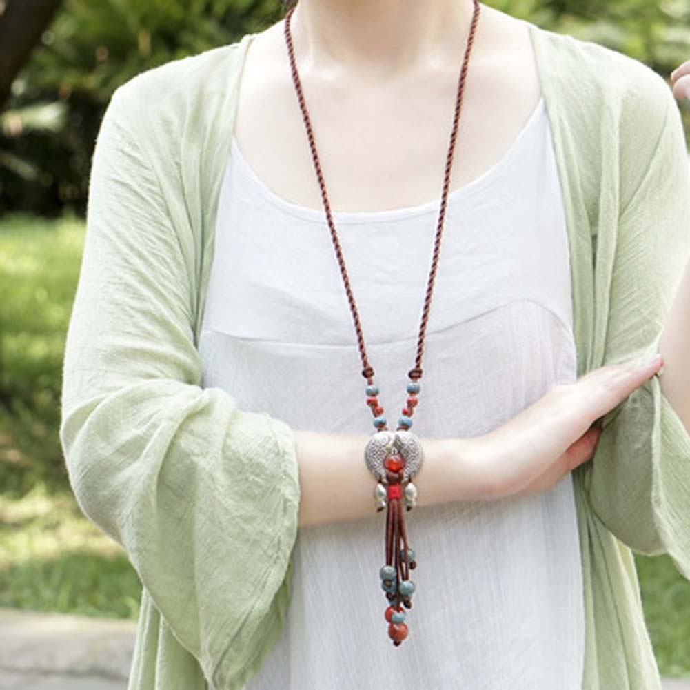 Vòng cổ dài trang trí hình cặp cá phối tua rua hạt cho nữ